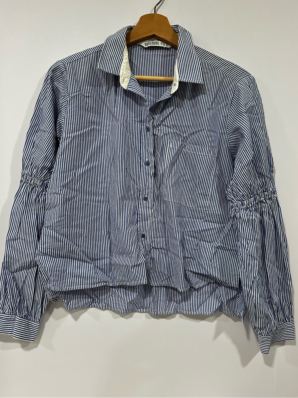 Zara Blue and White Vertical-Strip Shirt